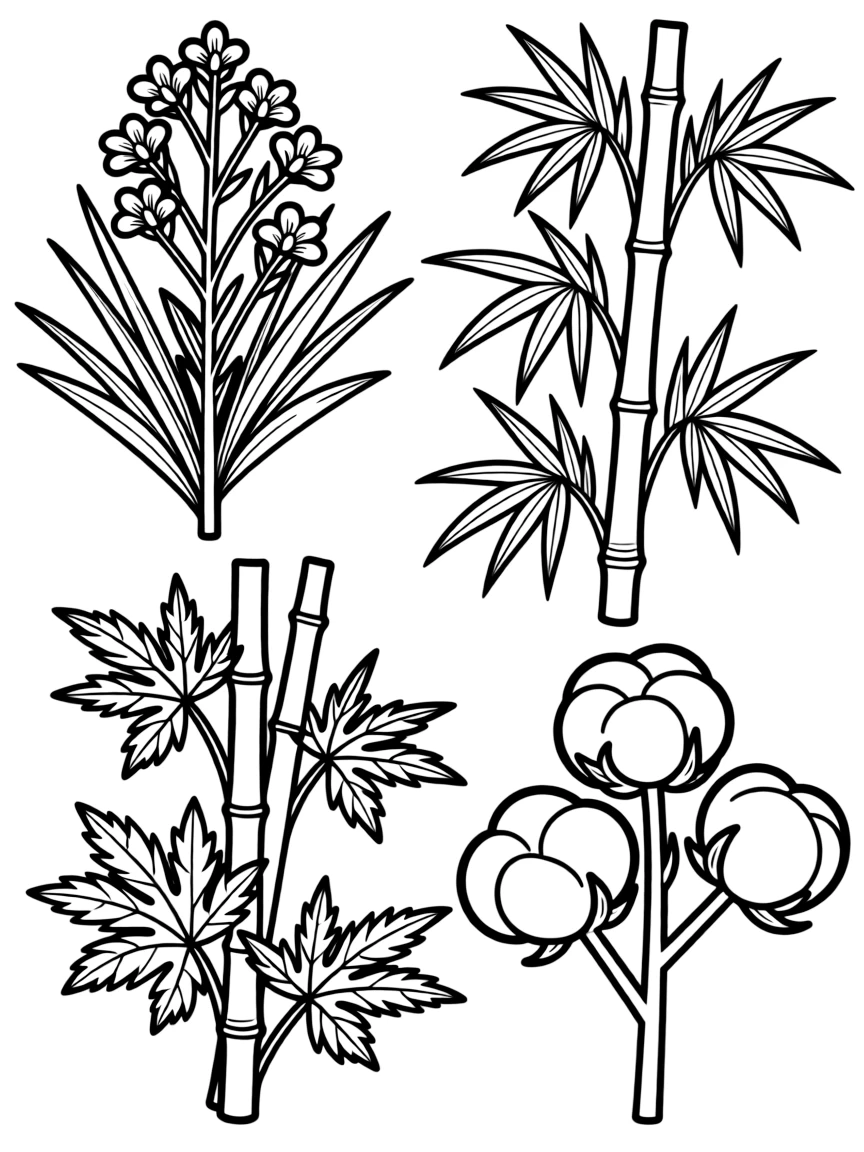 Detailed illustrations of plants used for paper making