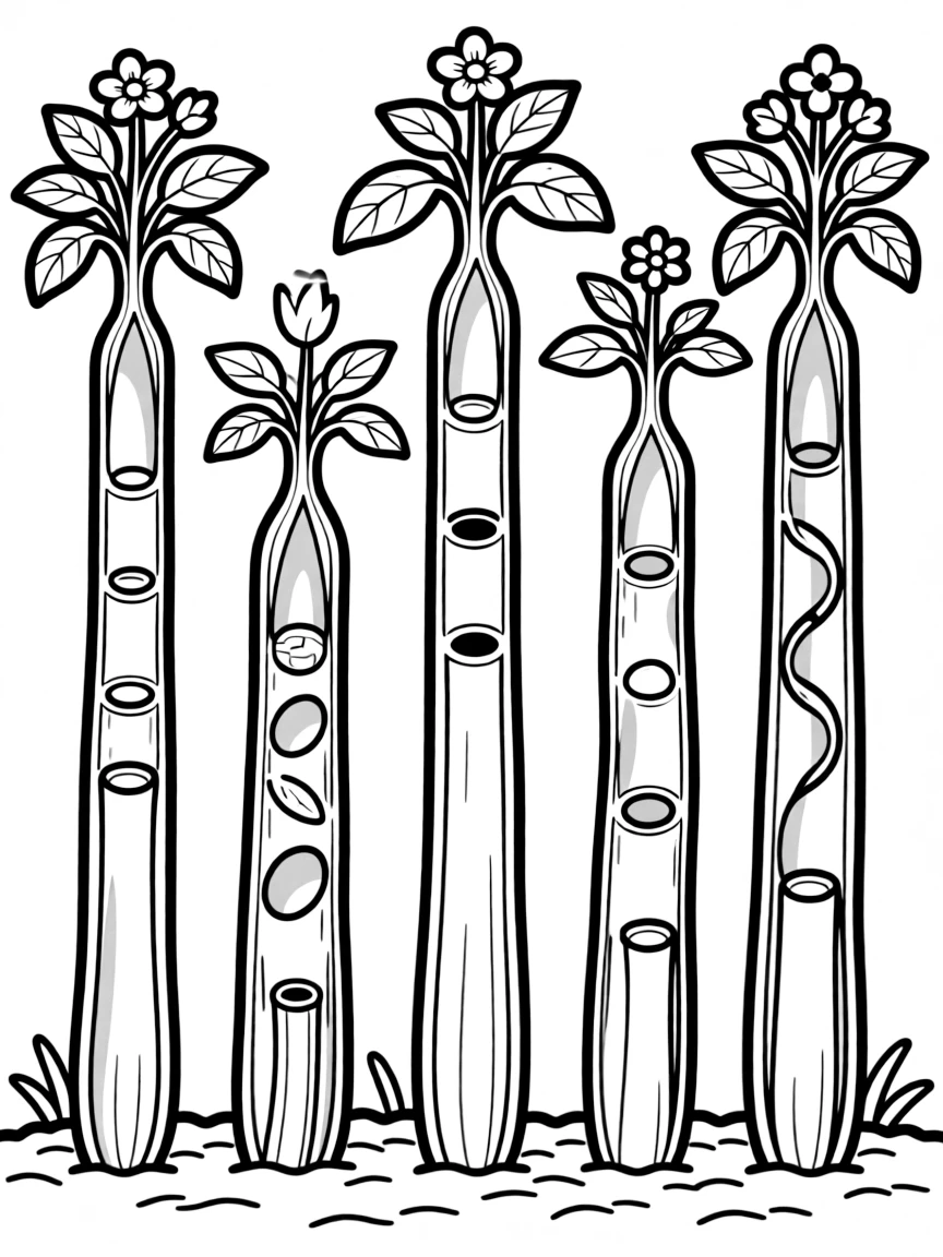 Detailed cross-sections of plants with hollow stems