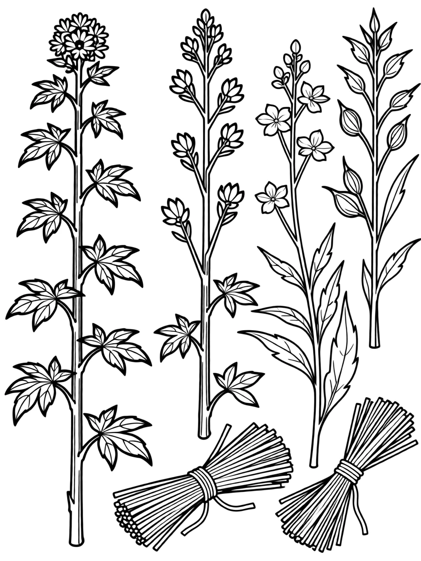 Detailed illustration of plants used for rope making
