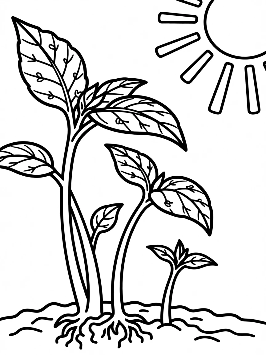 A close-up of plant growth toward light