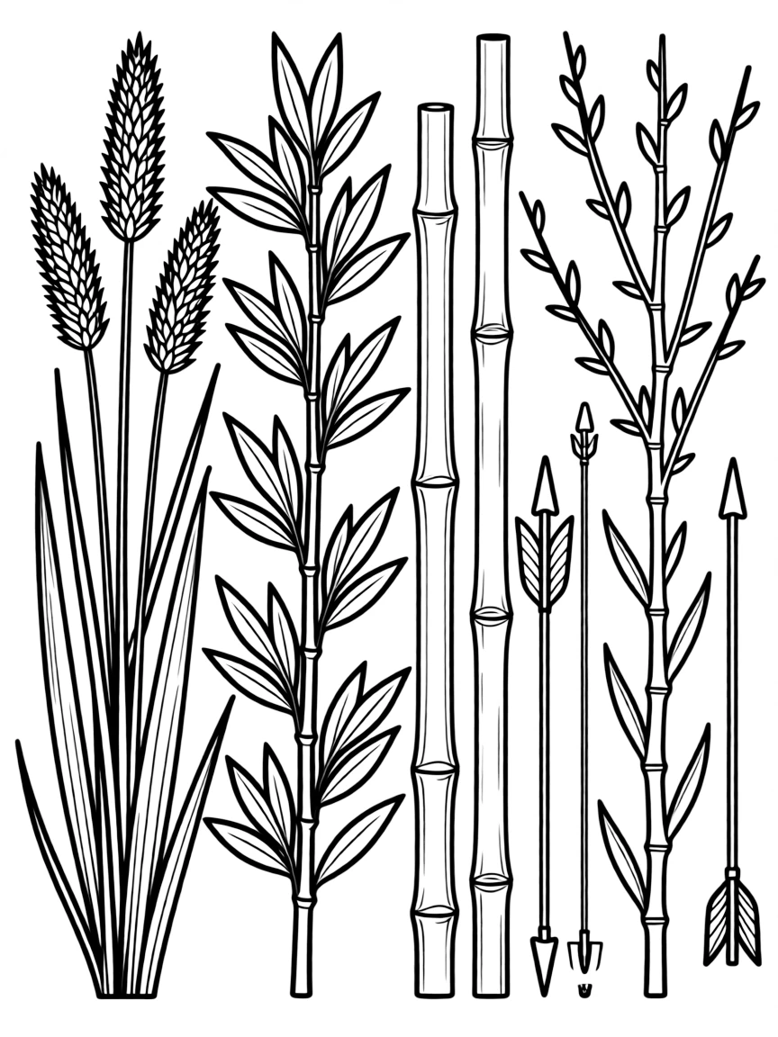 Detailed illustration of plants used for arrow-making