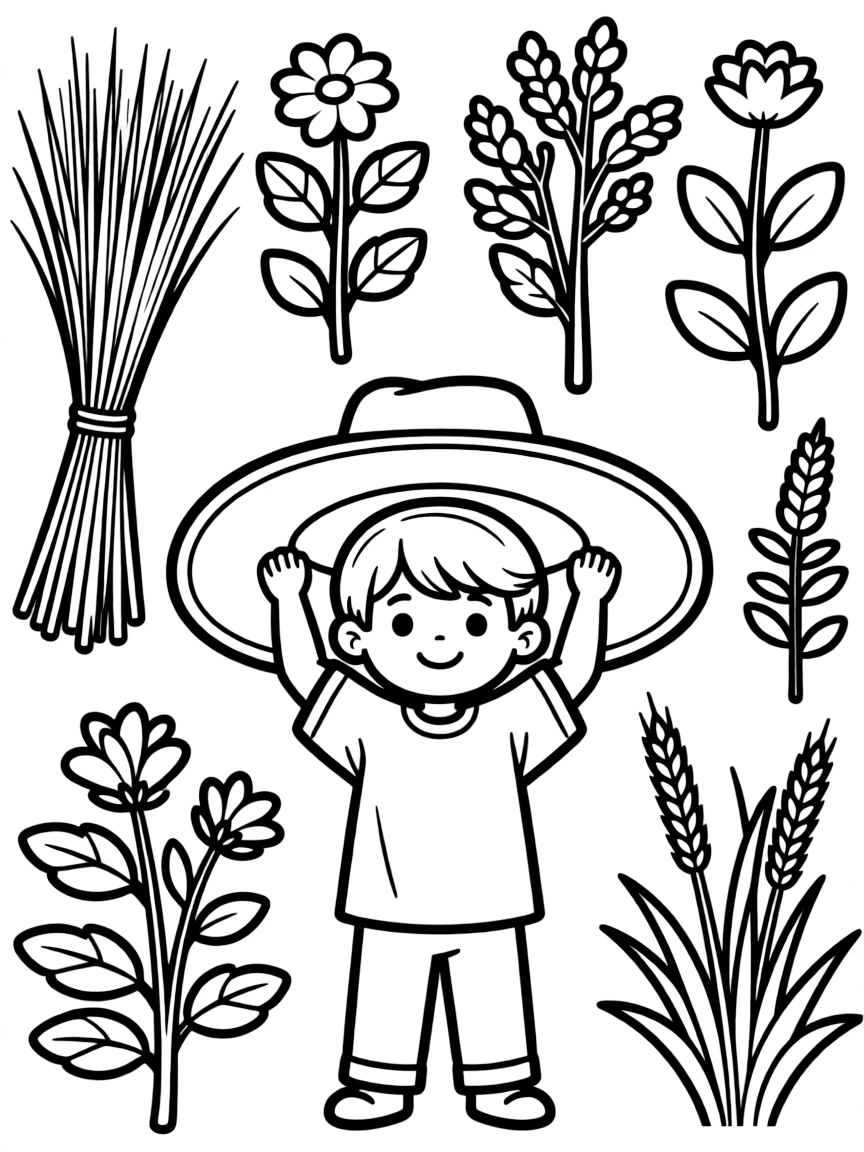 Detailed illustration of plants used for hat-making