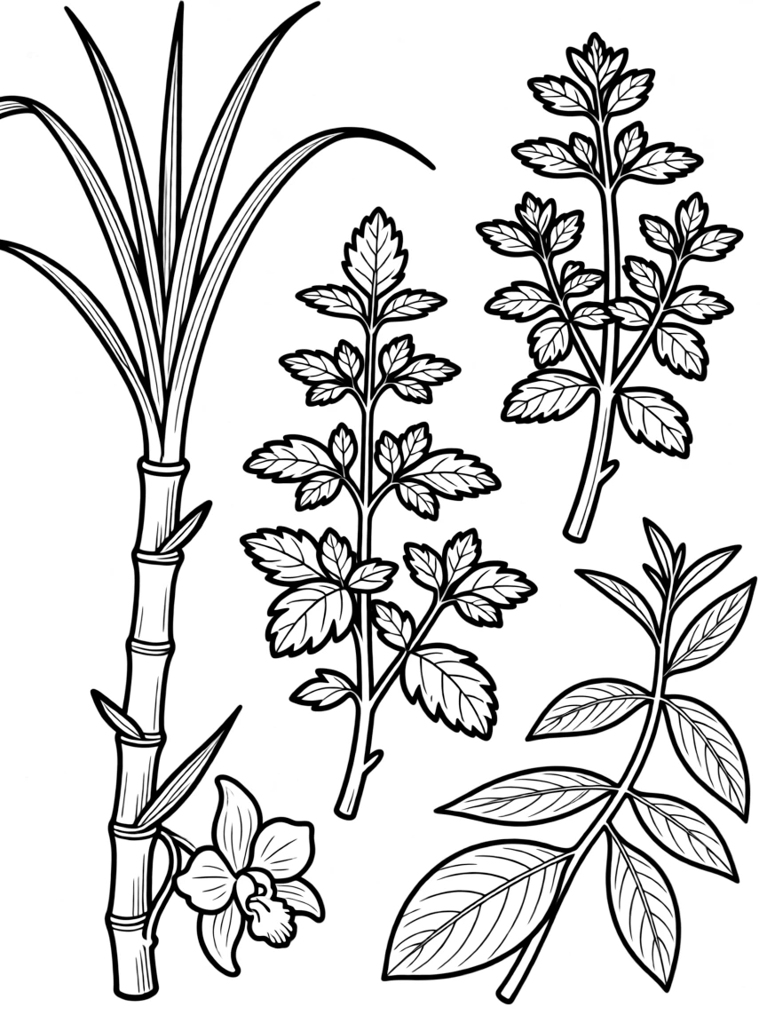 Detailed illustration of plants used for natural sweeteners