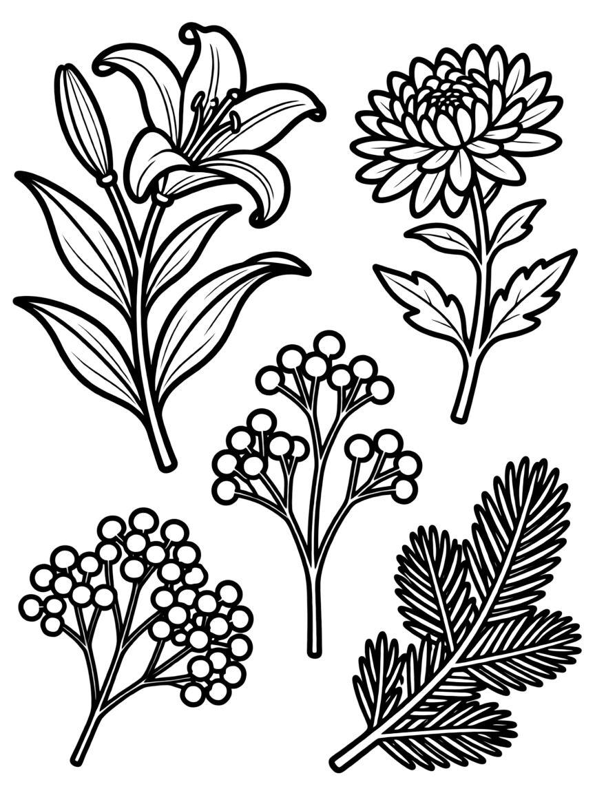 Detailed illustration of plants used in funeral customs