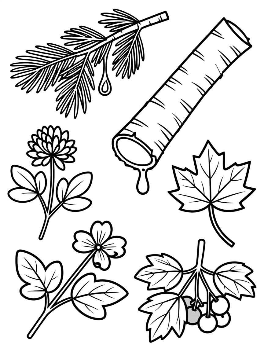 Detailed illustration of plants used for natural adhesives