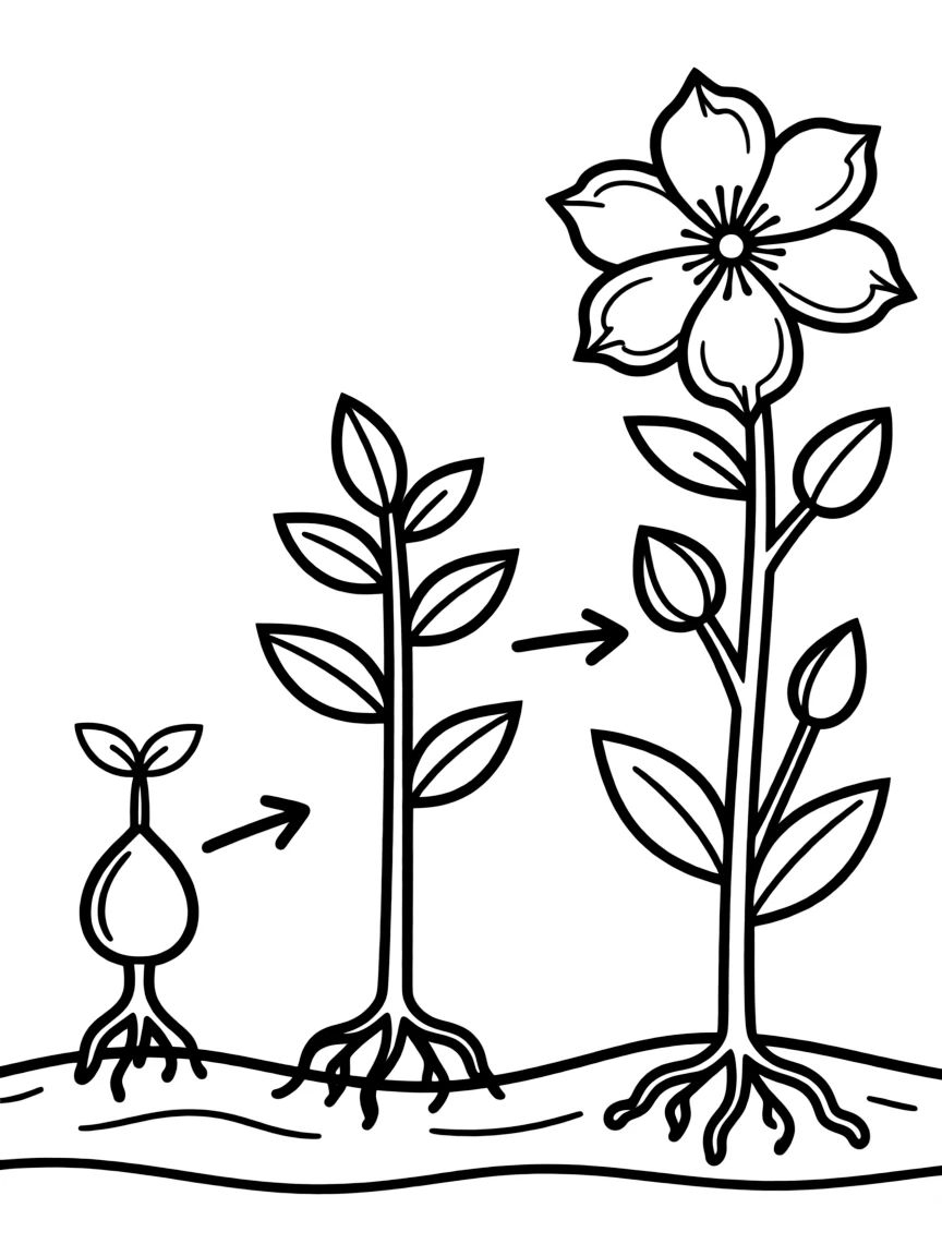 A botanical illustration showing a plant's life cycle