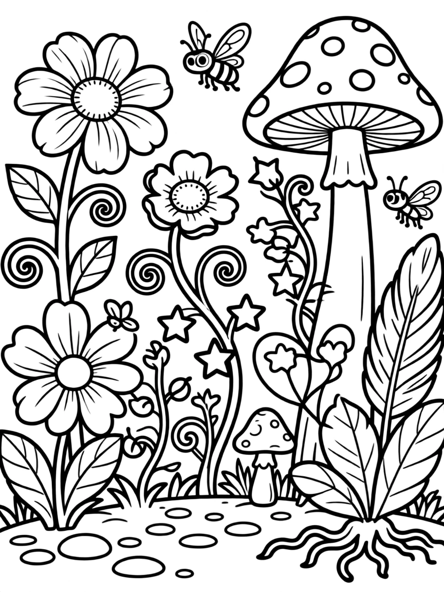 A fantastical garden with imaginary plant species