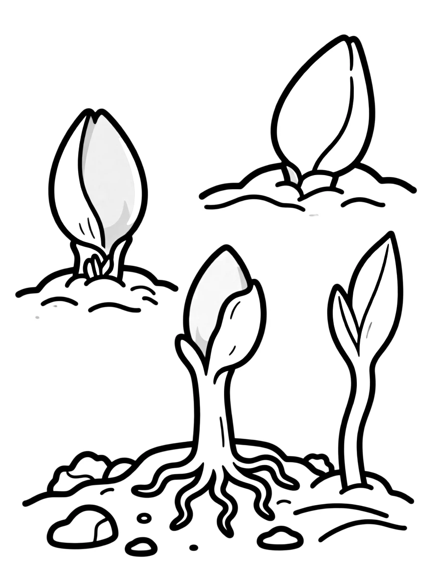 A close-up of seeds sprouting in detailed stages