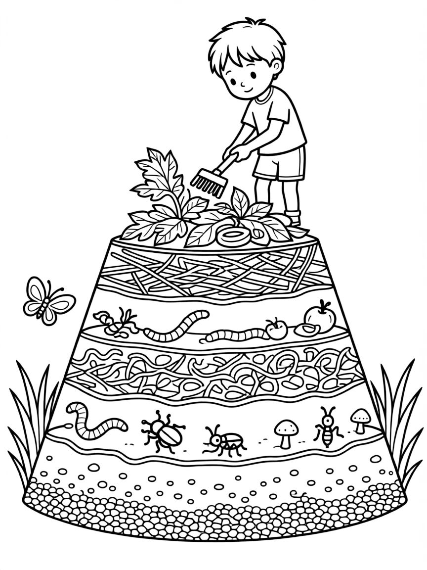 A detailed cross-section of a compost pile ecosystem