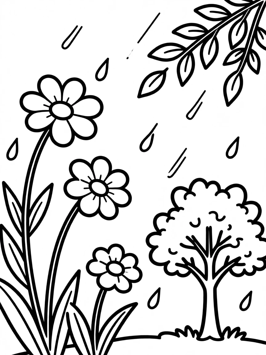Plants interacting with weather elements (wind, rain)