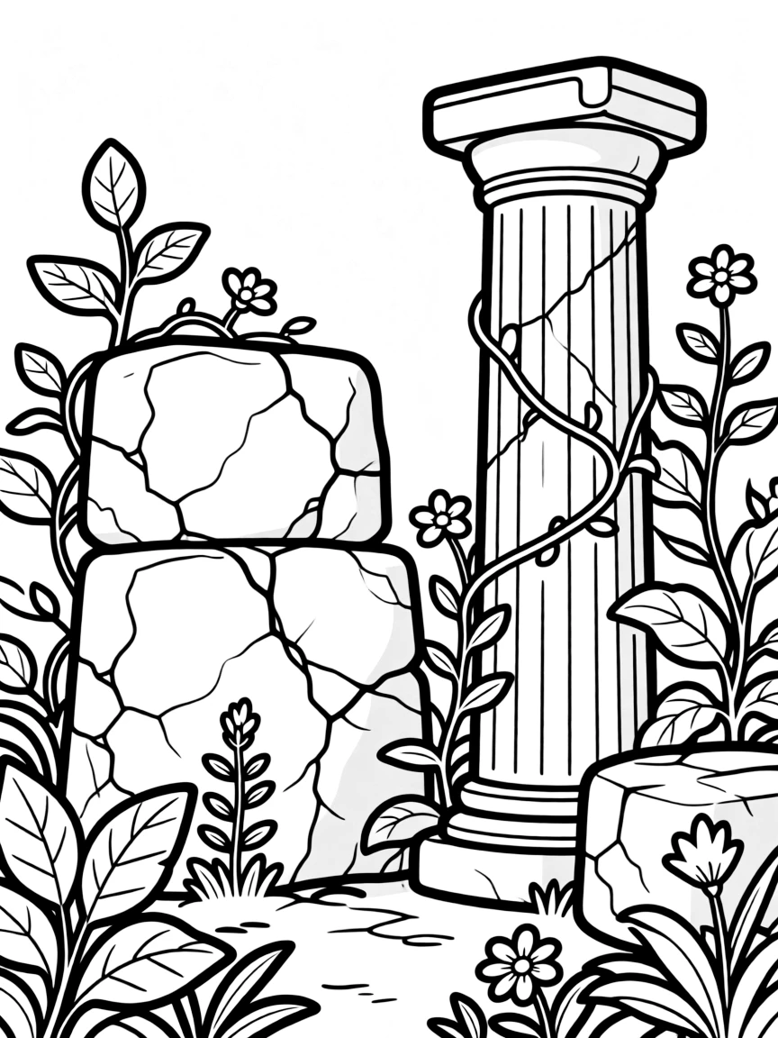 Plants integrated with ancient stone structures