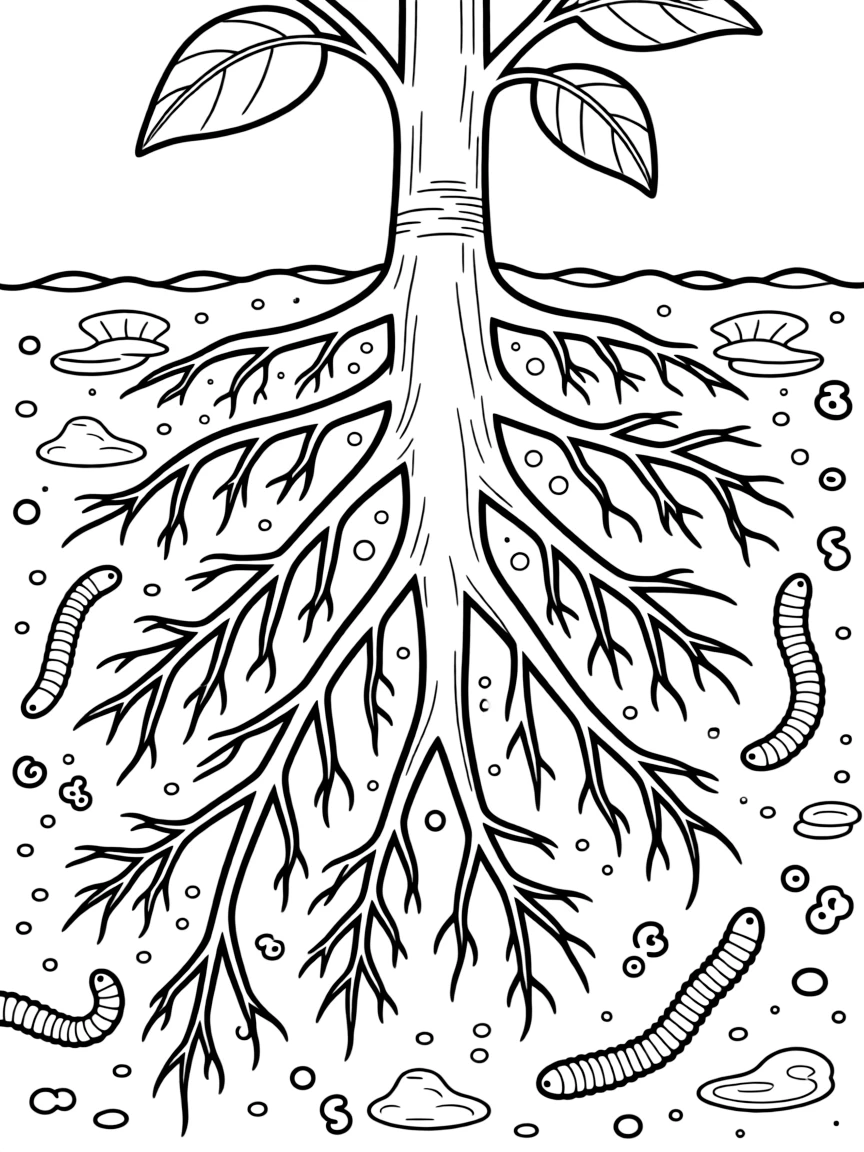 A detailed cross-section of plant root interactions