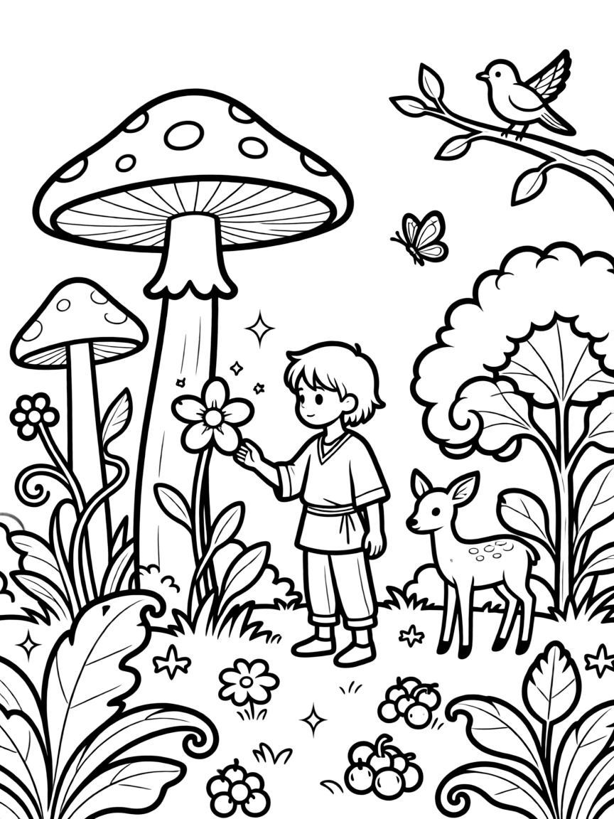 A magical forest with enchanted plant species