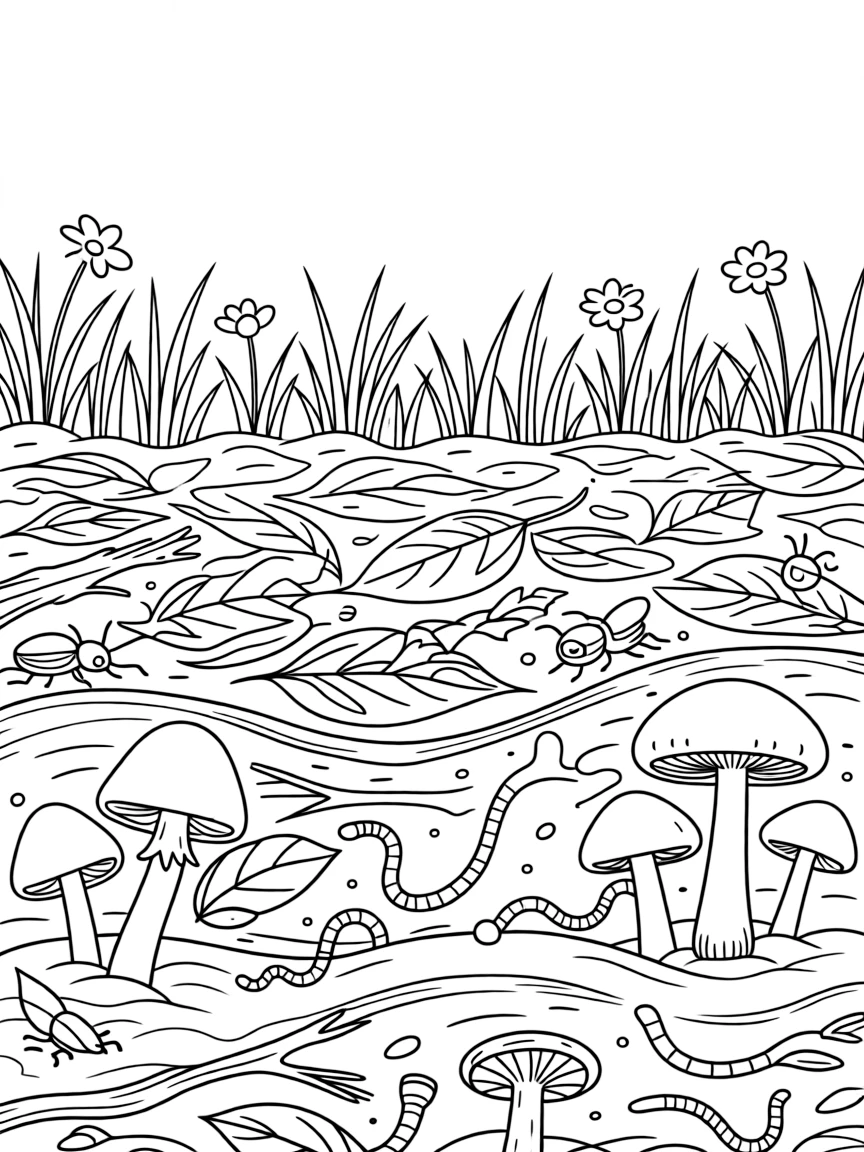 A detailed illustration of forest floor decomposition