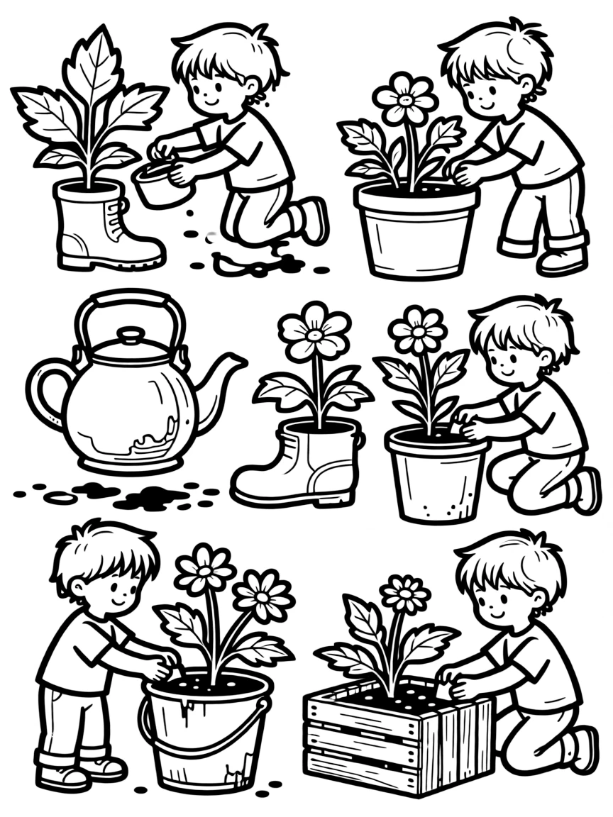 Plants growing in repurposed household items