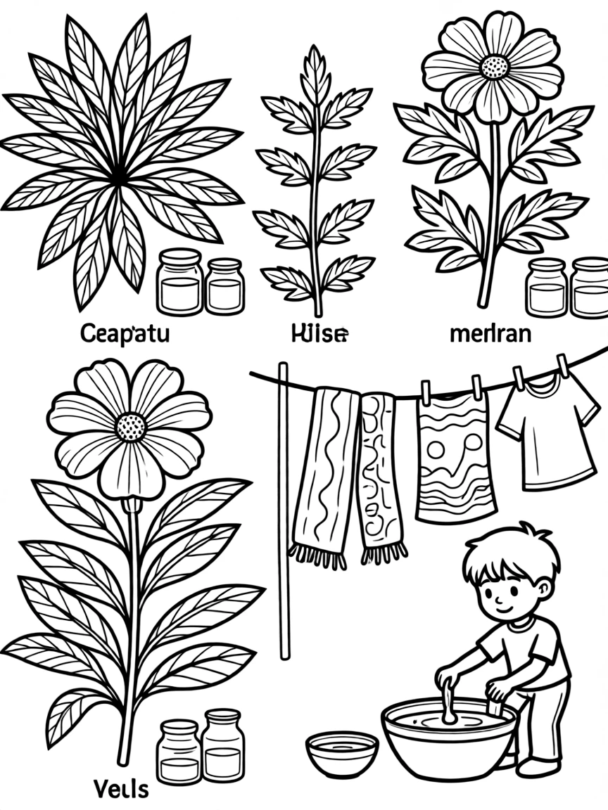 A detailed illustration of plant-based natural dyes