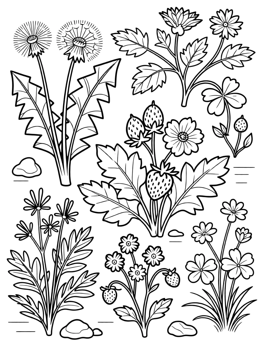 A detailed illustration of edible wild plants