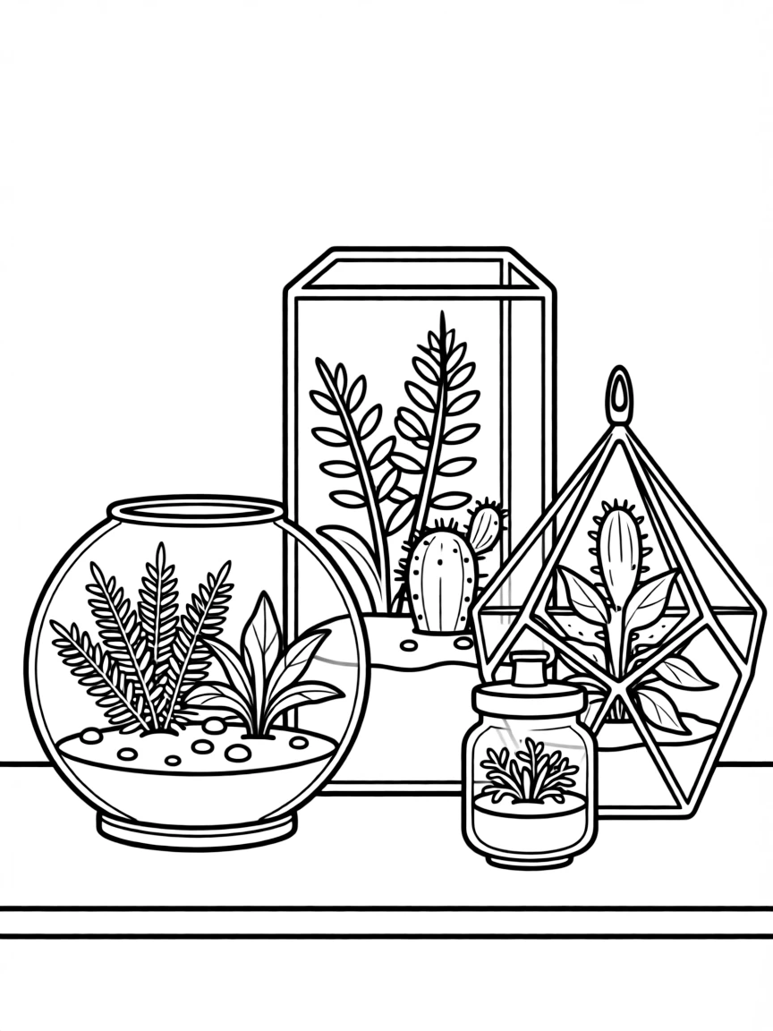 Plants growing in different types of terrariums