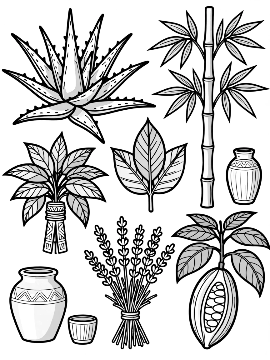 A detailed illustration of plants used in different cultures