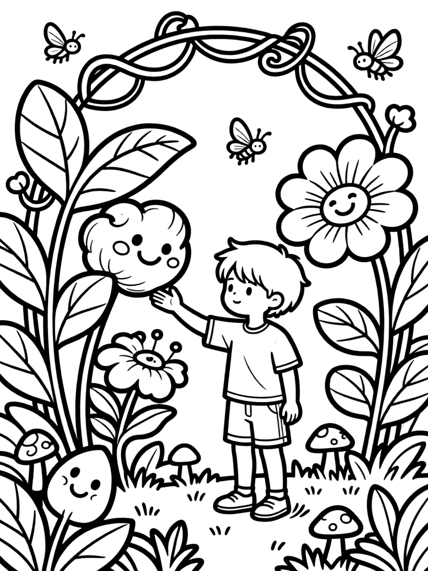 Plants growing in a child's imaginative world