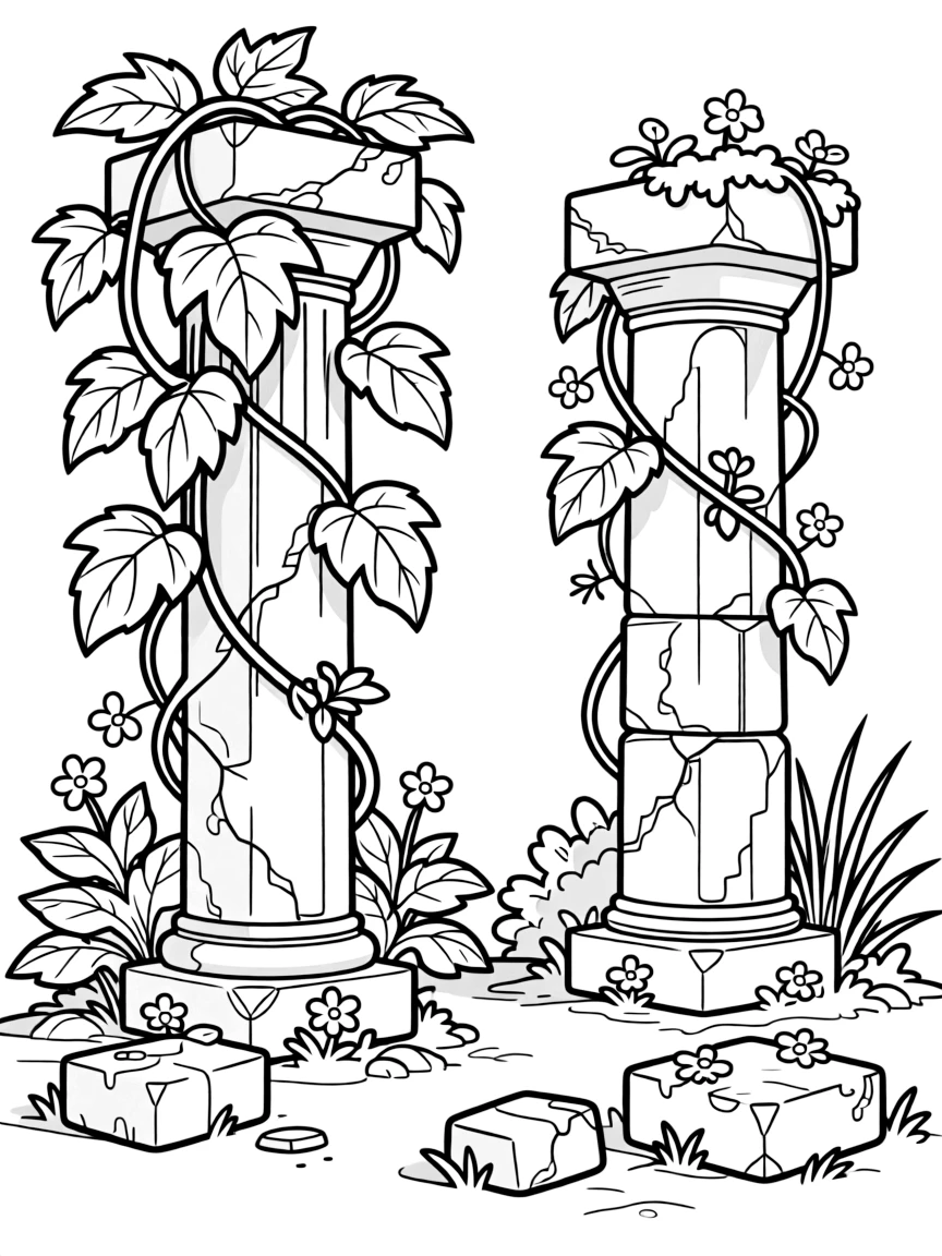 Plants growing in an ancient temple ruins