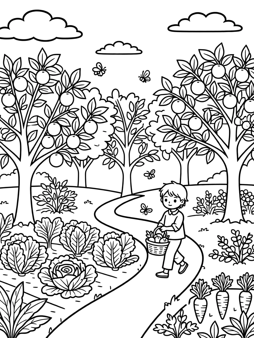 A detailed illustration of a permaculture food forest