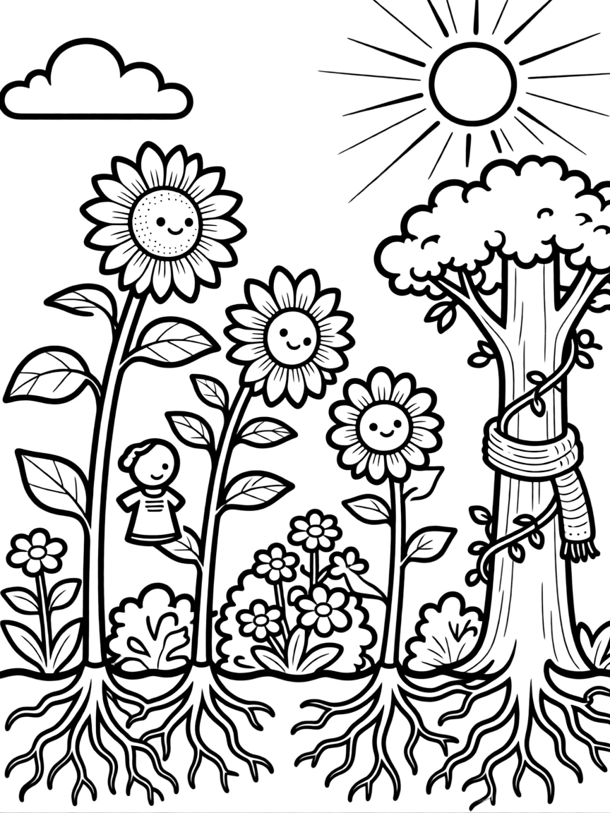 A detailed illustration of how plants support each other