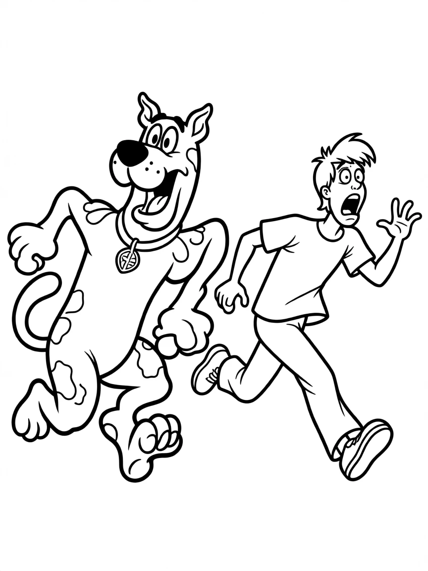 Scooby-Doo and Shaggy running scared with comical expressions, perhaps from an unseen ghost