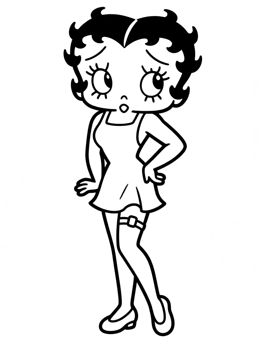 Betty Boop in her classic pose with her garter visible, curly hair, and signature dress