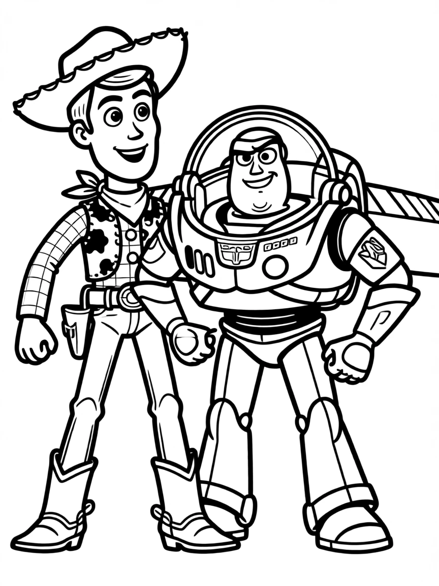 Woody and Buzz Lightyear in an action pose from Toy Story