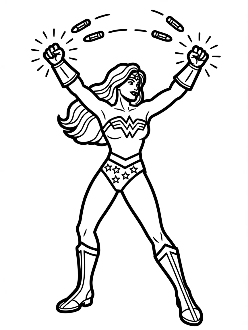 Wonder Woman deflecting bullets with her magical bracelets