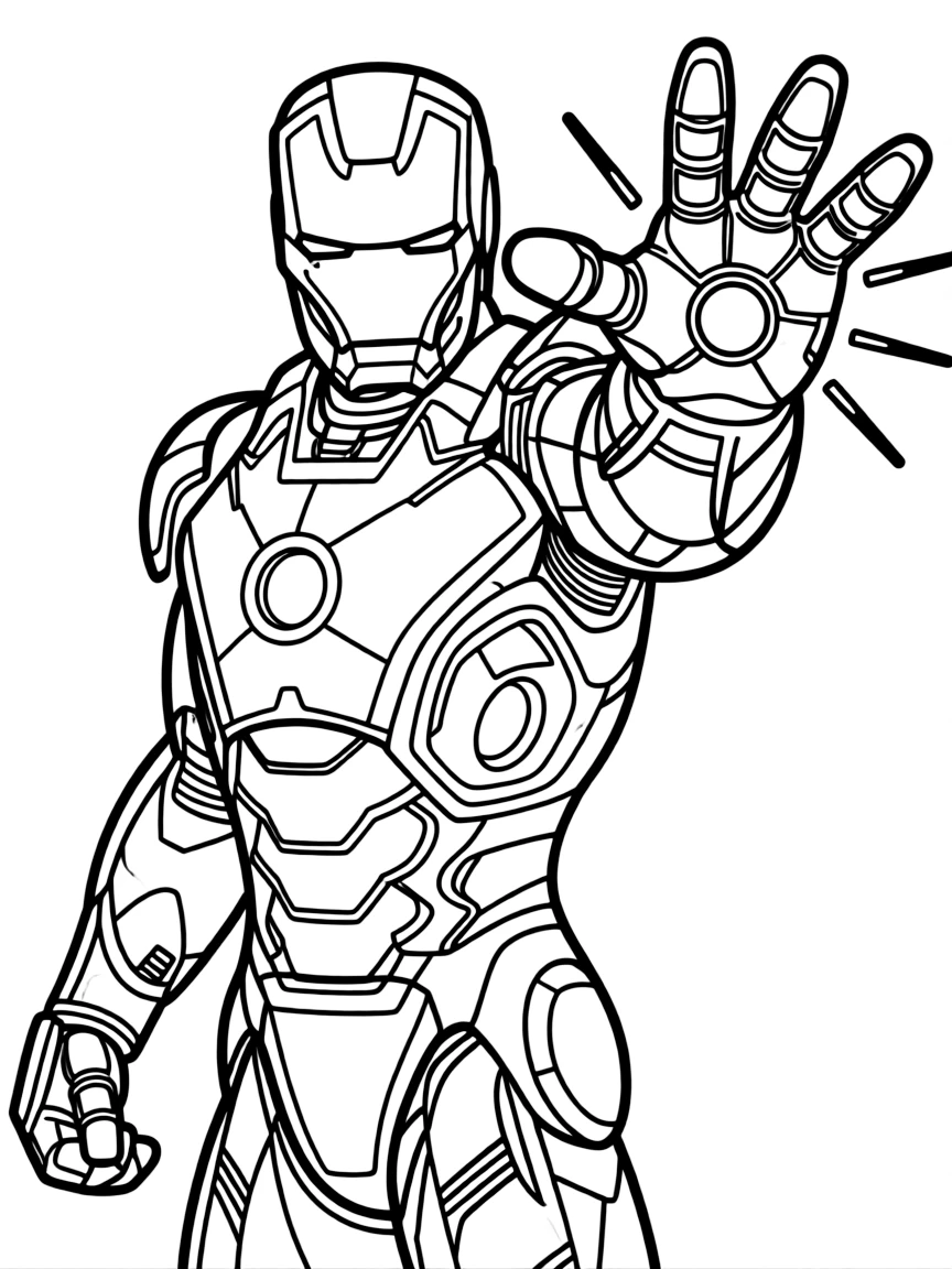 Iron Man with his repulsor beams charging, in his iconic red and gold suit