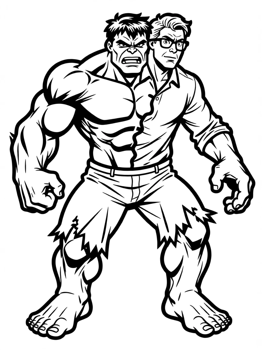 Hulk mid-transformation with Bruce Banner partially visible