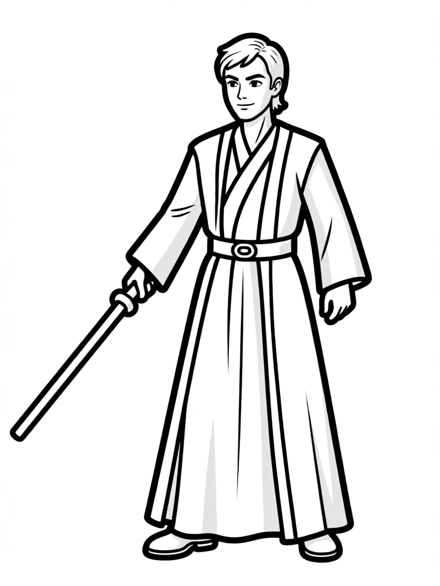 Obi-Wan Kenobi in his Jedi robes with lightsaber drawn