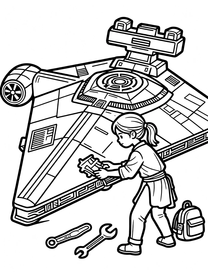 Rey scavenging parts from a fallen Star Destroyer