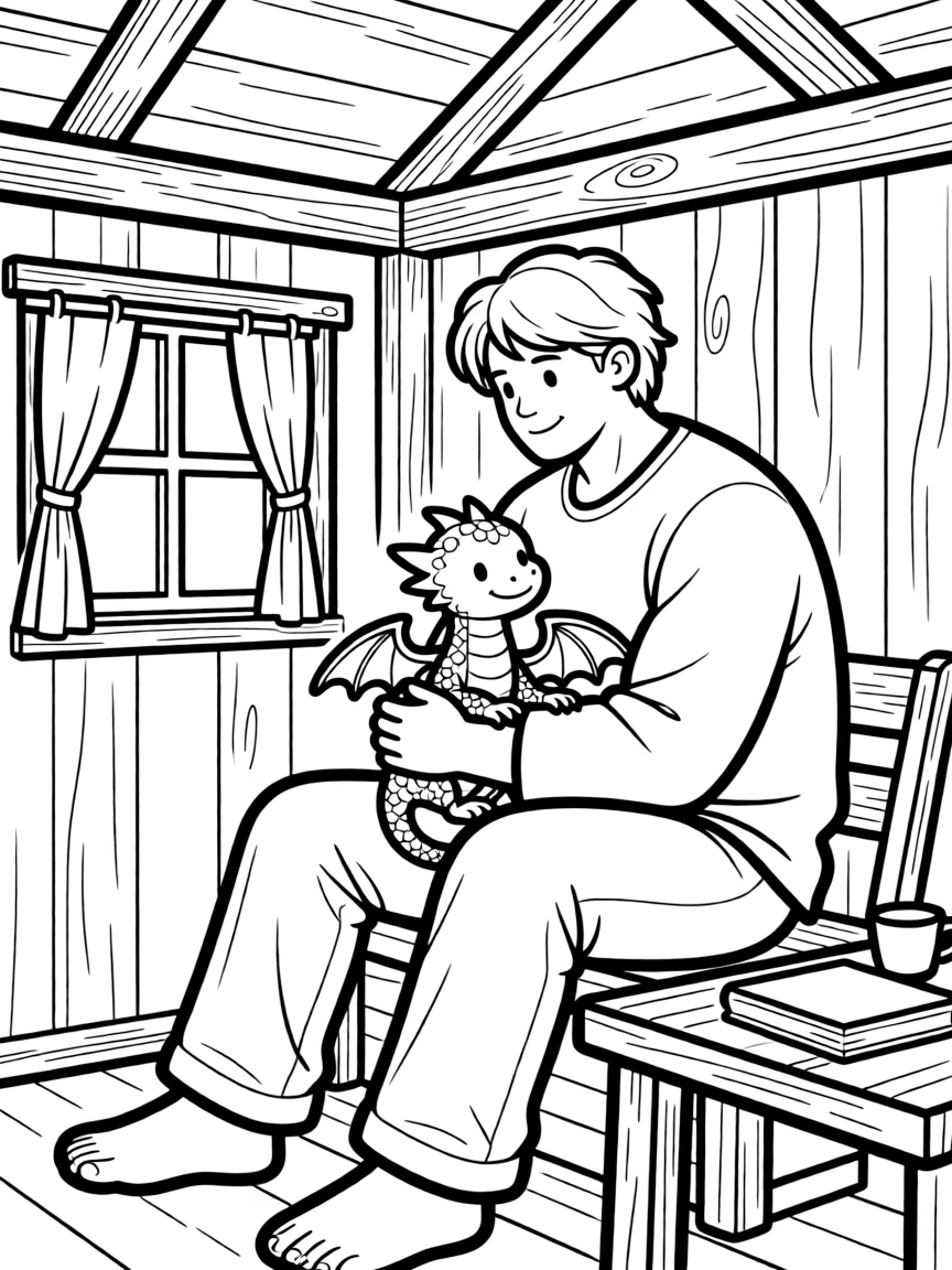 Hagrid with baby Norbert the dragon in his hut