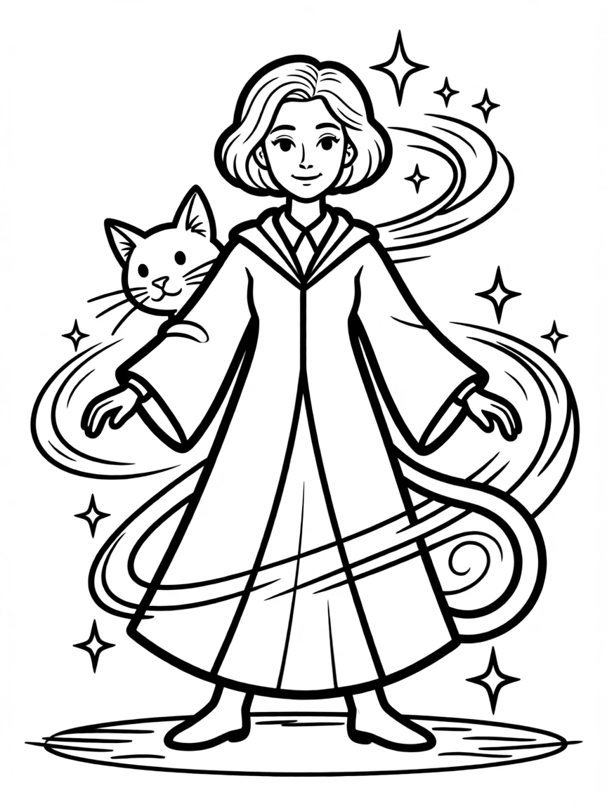 Professor McGonagall mid-transformation between cat and human form