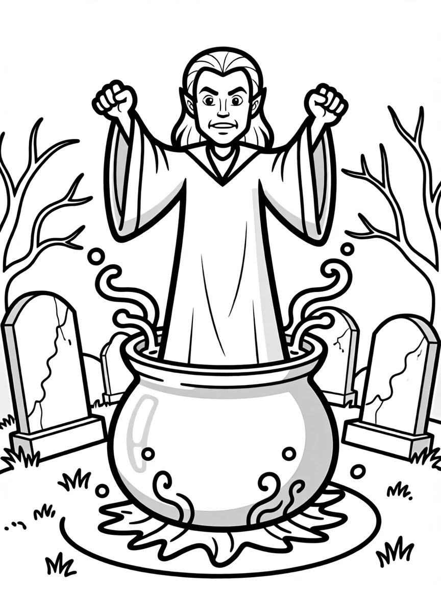 Voldemort rising from the cauldron in the graveyard scene
