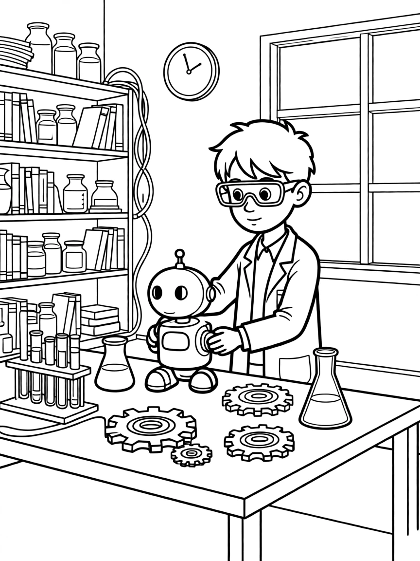 Dexter in his secret laboratory working on a new invention