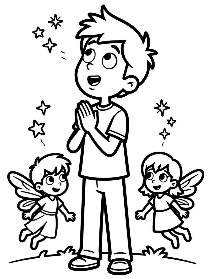 Timmy Turner making a wish with Cosmo and Wanda nearby