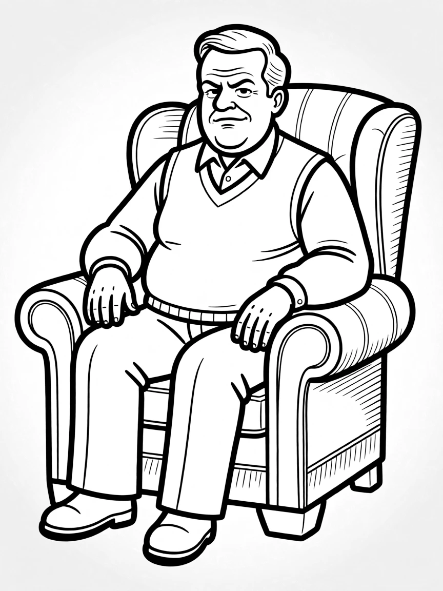 Archie Bunker from All in the Family in his favorite chair looking grumpy