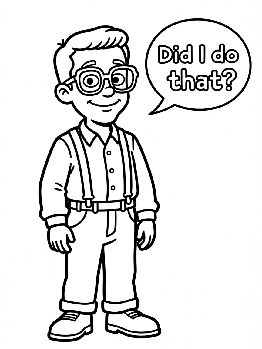 Steve Urkel from Family Matters with his suspenders and glasses asking "Did I do that?"