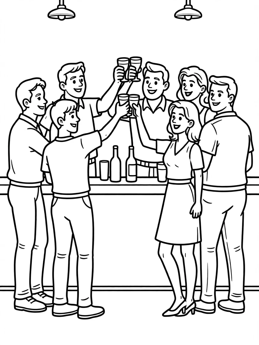 The cast of Cheers behind the bar raising glasses in a toast
