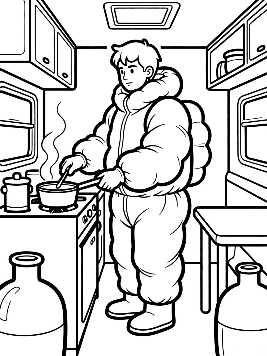 Walter White from Breaking Bad in his hazmat suit cooking in the RV
