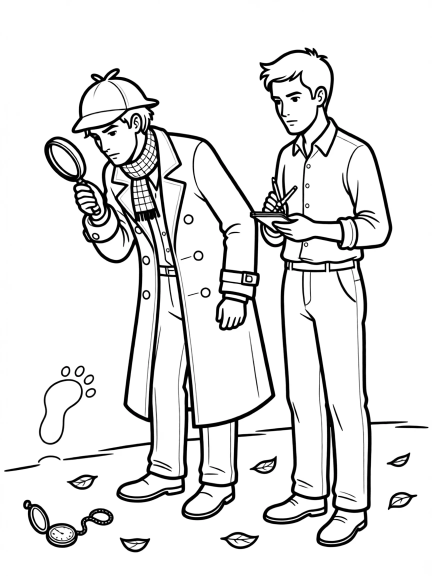 Sherlock Holmes and Watson from the BBC series investigating a crime scene