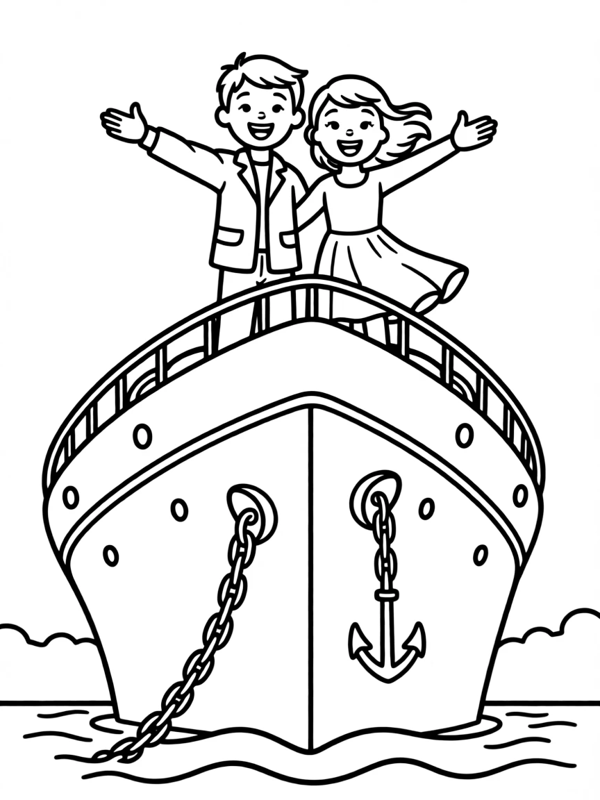Jack and Rose at the bow of the Titanic in their "king of the world" pose