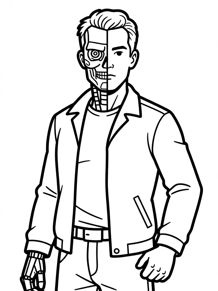 The Terminator with half his face showing the robotic endoskeleton