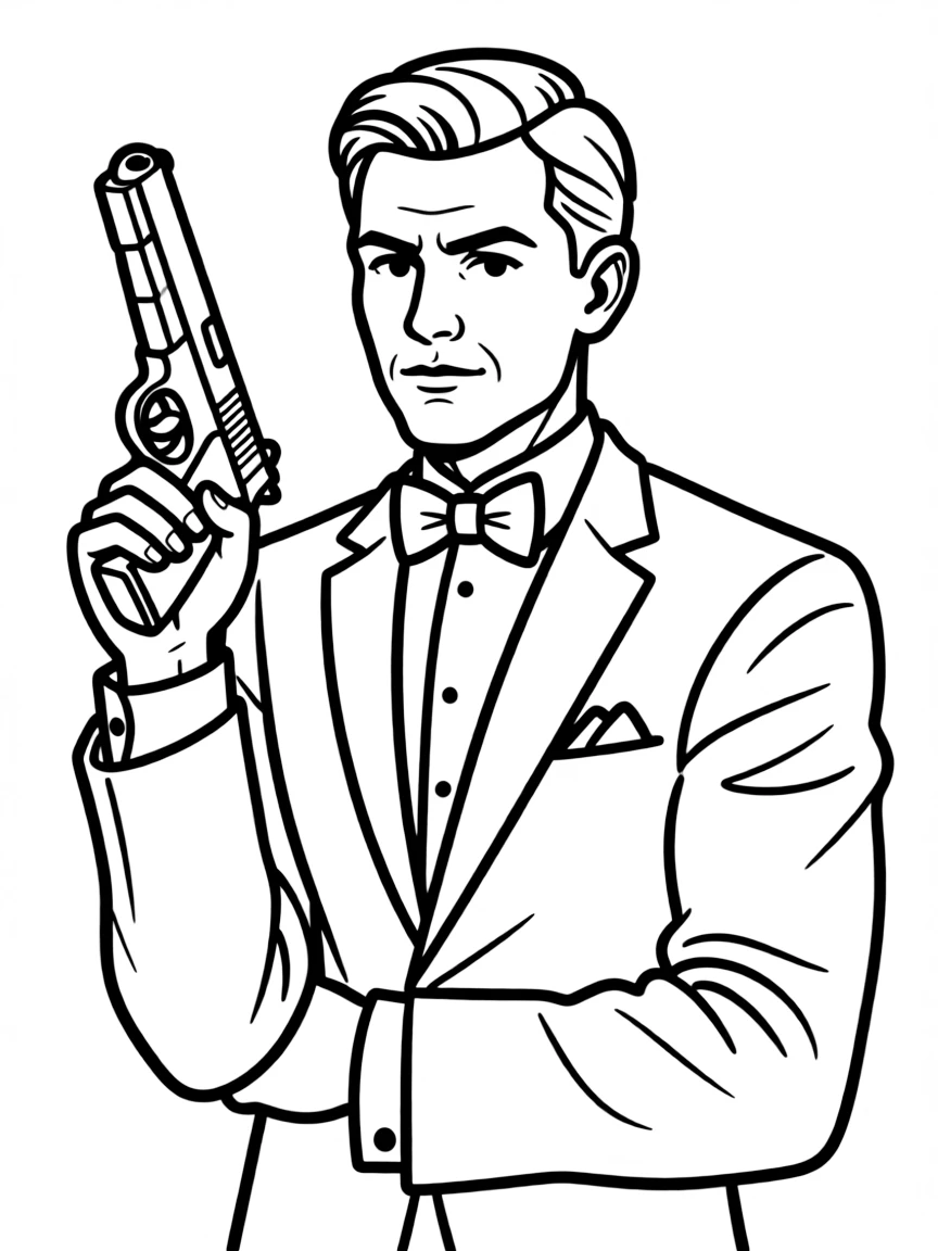 James Bond in a tuxedo with his Walther PPK ready