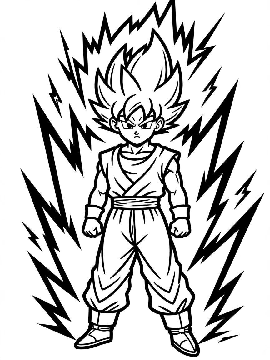 Goku powering up to Super Saiyan with his aura flaring