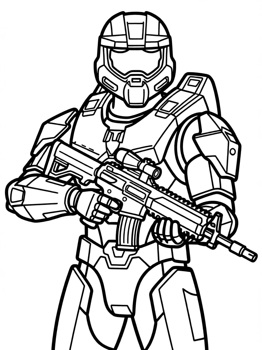 Master Chief from Halo with his assault rifle at the ready